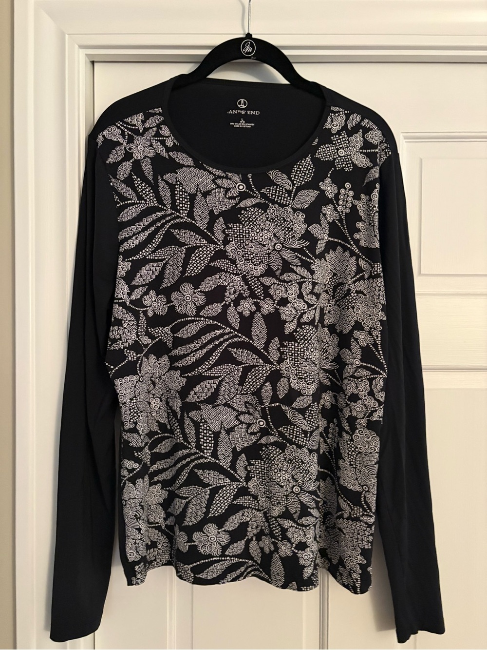 Lands' End Black Scoop Neck Printed Long Sleeve Top